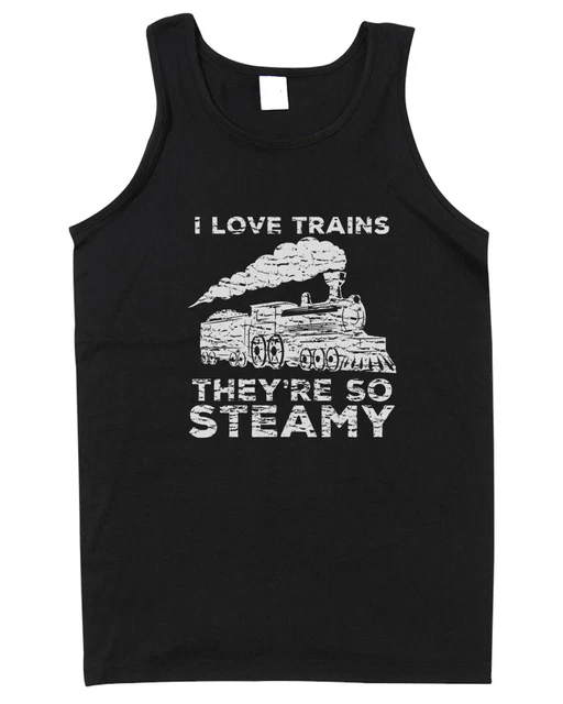 Train Men's Vest Steam Engine Trainspotter Hobby Funny Gift Trains Gym Station