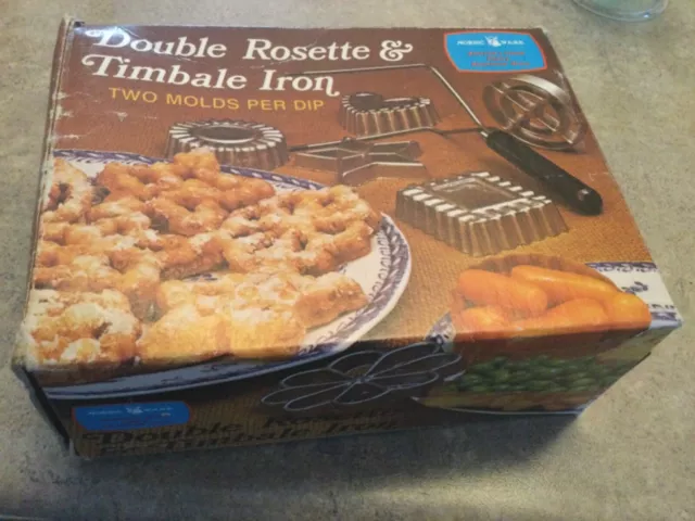 Vintage Double Rosette Timbale Iron Set Nordic Ware Original Box 4 molds