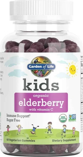 Gomas de saúco orgánicas para niños con vitamina C de Garden of Life, 60 cuentas