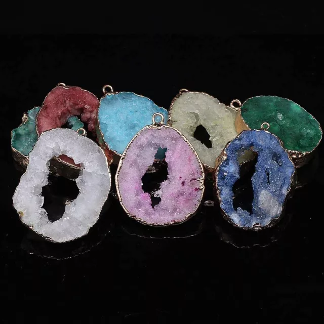 5 Pcs Charms Natural Druzy Geode Agate Pendants for Jewelry Making DIY Necklace 3