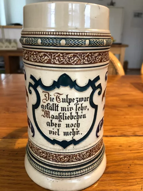 Bierkrug Steingut Antiquität aus Hessen, Anfang 20. Jahrhundert, 1 Liter