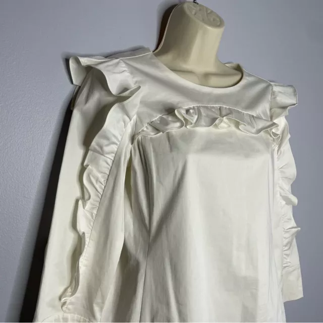 Rebecca Taylor Long Sleeve Cotton Ruffle Top Cream Sz 4 New 3