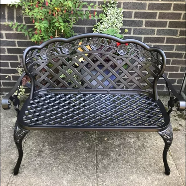 2 Seater Metal Garden Bench Outdoor Patio Seat Furniture Cast Aluminium Black