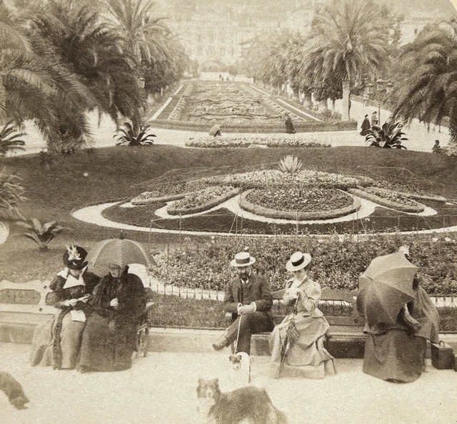 Monaco Monte-Carlo Les Gardens View of the Casino 1898 Photo Stereo Vintage