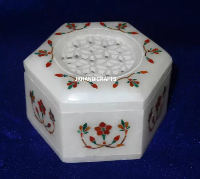 Italian Marble 3"x3"x2" Jewelry Ring Box Inlaid Beautiful Wife Best Gift Decor