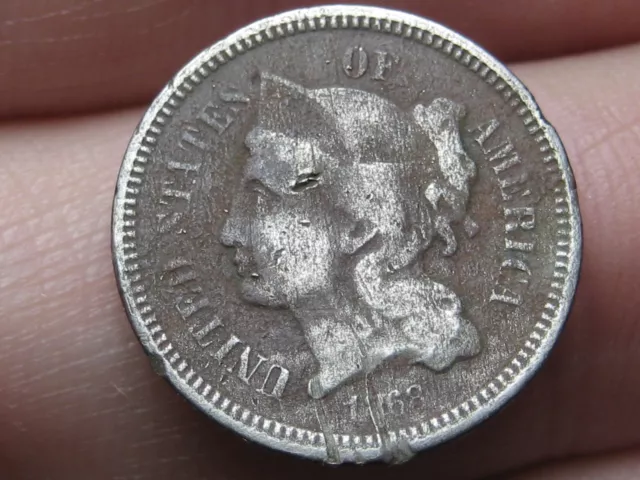 1868 Three 3 Cent Nickel 3CN- Fine Details