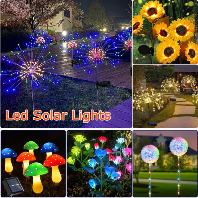 Solar Flower Stake Lights Outdoor Garden Path Party Yard LED Lamps Fireworks AU