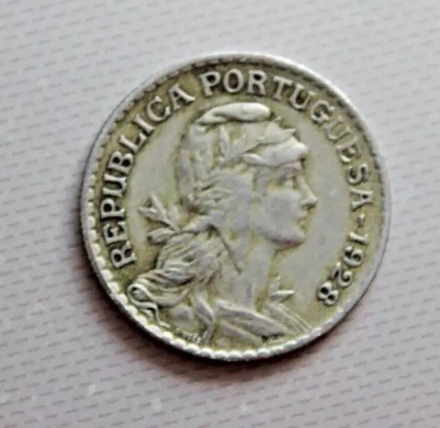 1 Escudo Münze 1928 - Portugal - nicht gereinigt