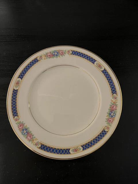 Syracuse China Haddon Blue Band Flowers Old Ivory 6 1/4" Bread Plate