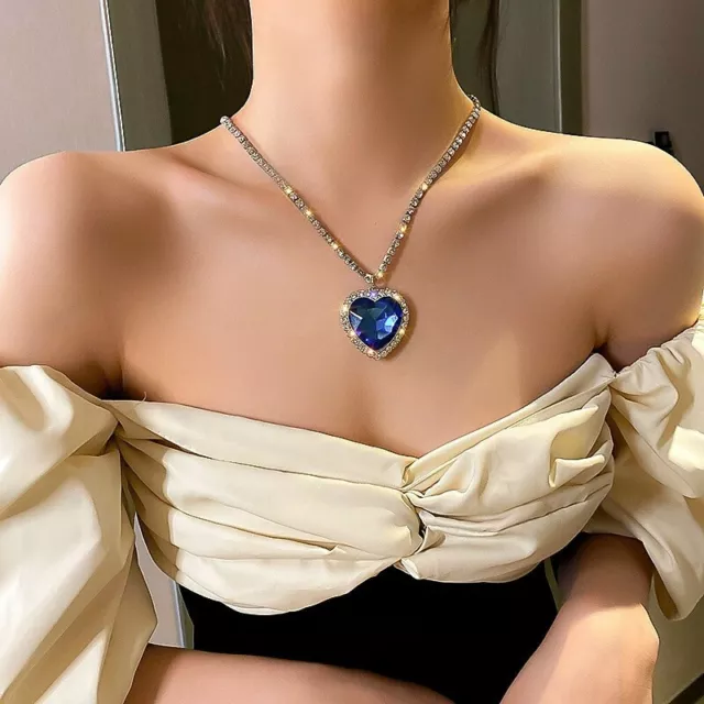 Titanic Heart of Ocean blue heart pendant Necklace + velvet bag For Women Gift