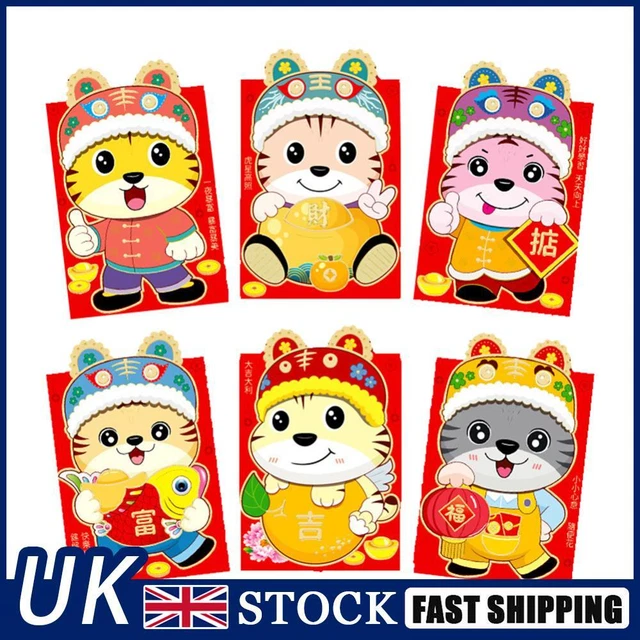 6pcs Chinese New Year Red Envelope Tiger Red Packet for Lucky Money (2116)