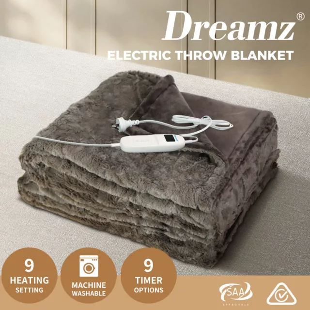 DreamZ Electric Throw Blanket Heated Timer Bedding Washable Warm Snuggle 160X130