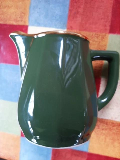 Vintage France Apilco Jug Milk Creamer; Green & Gold; Deshouliers Limoges