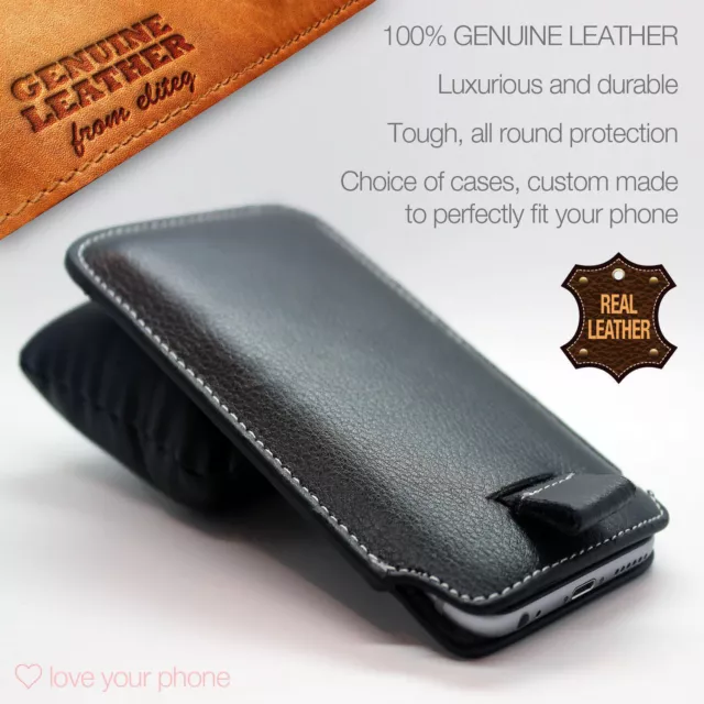 MOTOROLA✔BLACK Luxury Genuine Leather Pull Tab Slide In Case Cover Sleeve Pouch