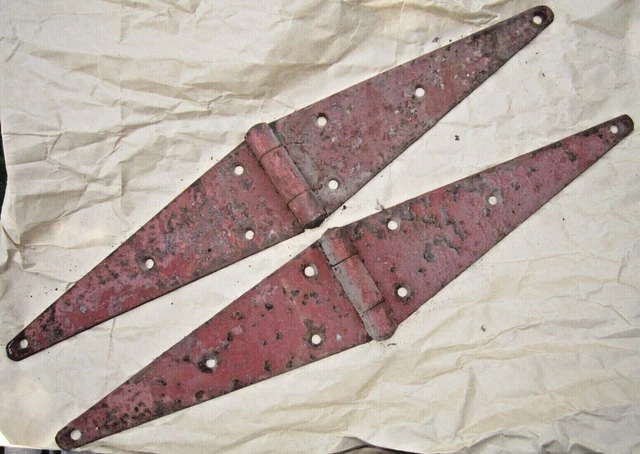 2 Vintage 20 3/8" Rustic Old Red Barn / Shed Strap Hinges