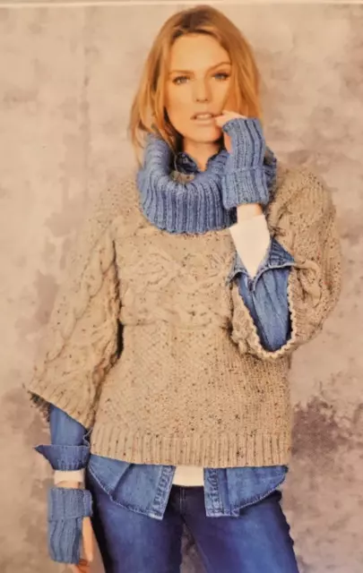 Strickmuster ** Damen ARAN Pullover, Schlumpf & Handgelenkwärmer ** Büste 32 Zoll bis 46 Zoll