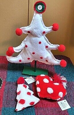 3 Mudd Pie Fuzzy Polka Dot Christmas Ornaments Tree & Heart + Standing Tree NEW