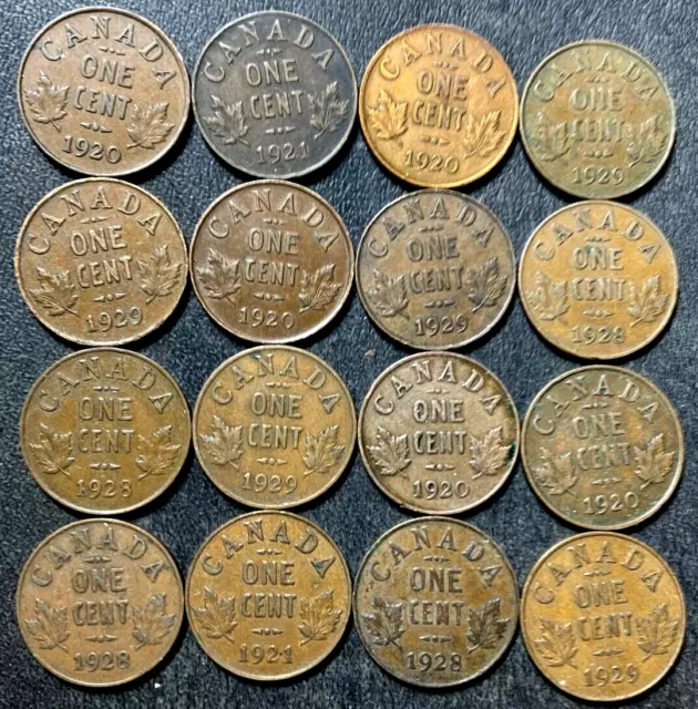 Old Canada Coin Lot - 1920-1929 - 16 Excellent Cents - Lot #M22