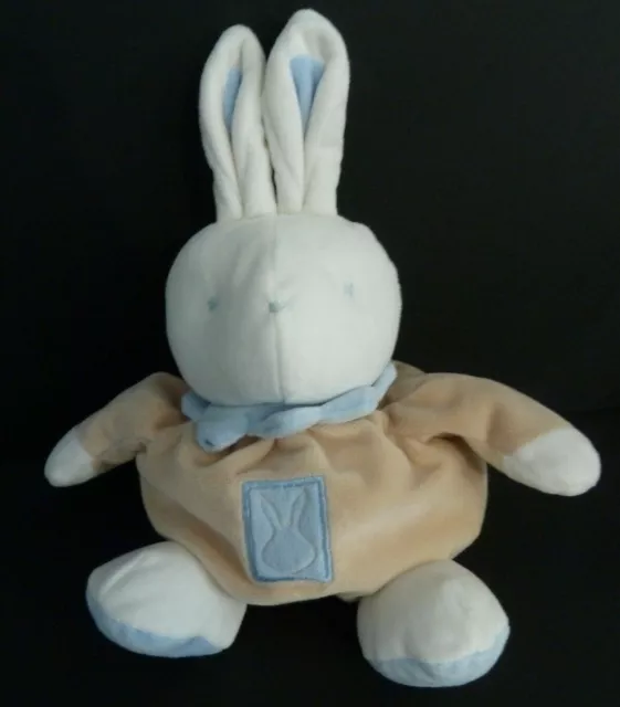 *. DOUDOU PELUCHE BOULE KLORANE LAPIN marron clair beige bleu blanc  25cm - TBE