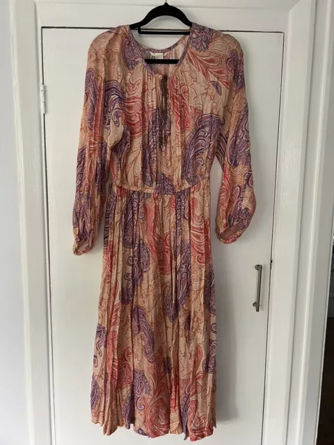 H&M HM boho retro 70s paisley midi dress size 12 red purple