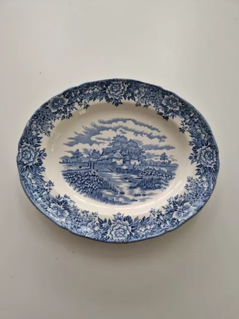 Vintage English Village By Salem & Co Olde Staffordshire Oval Serving Plate Blue