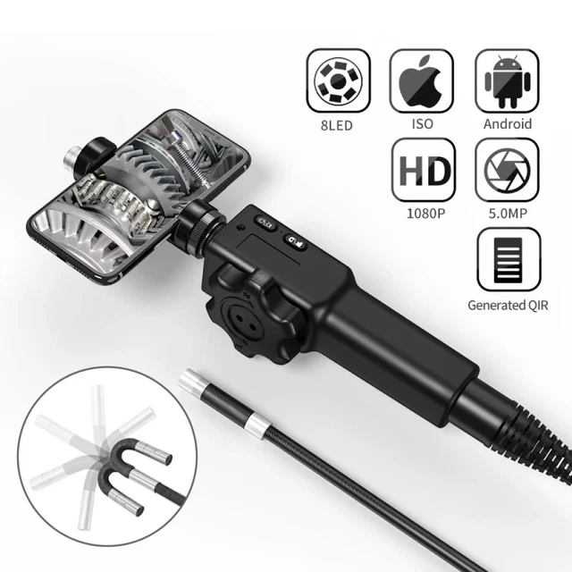 Articulating 1080P 5MP Endoscope for iPhone Inspection Camera 3.2ft 2200mAh Rech