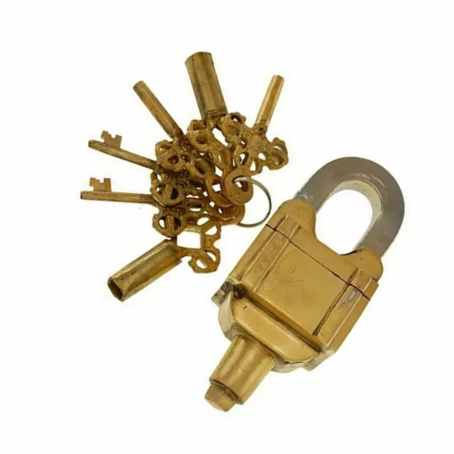 Golden Brass Padlock Six Key Square Trick Puzzle Heavy Safety Door Lock GK544