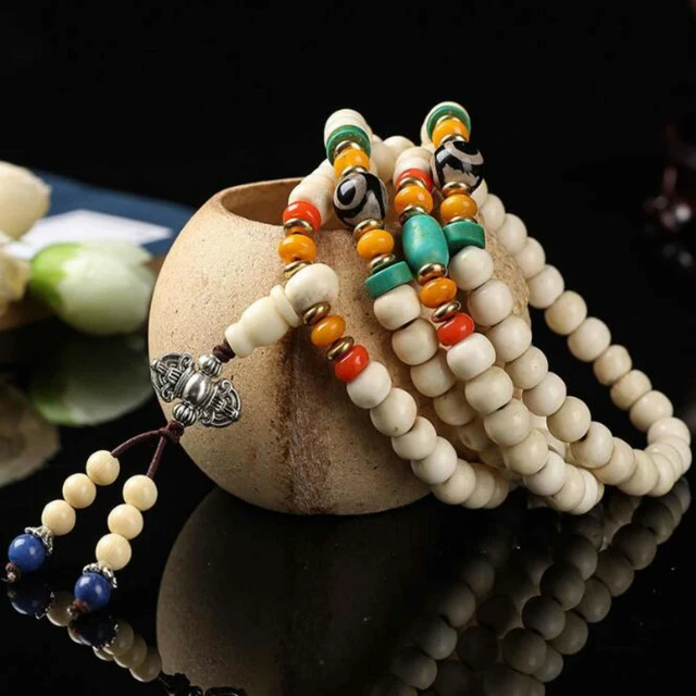 108 Fashion natural white tibet yak bone Buddha beads bracelet Blessing