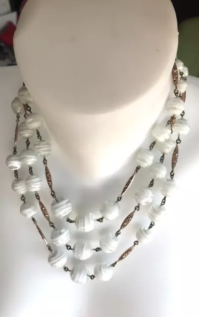 Ancien COLLIER 3 rangs de perles en pâte de verre MURANO VENISE VENINI