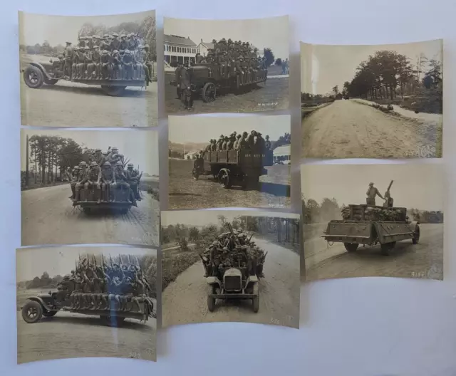 LOT of 8, WWI US ARMY SIGNAL CORPS PHOTOS, ARMED MILITARY GROUP w BLACK DRIVER