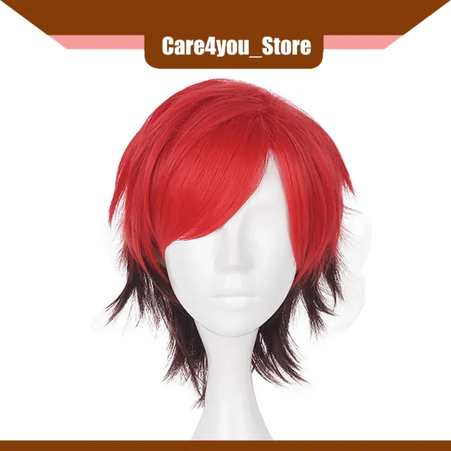 Item of 1 Women 12" Straight Hair Wigs Gradient Red Short Hair Wigs with Wig Cap