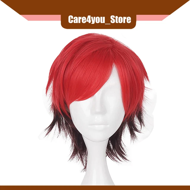 Item of 1 Women 12" Straight Hair Wigs Gradient Red Short Hair Wigs with Wig Cap