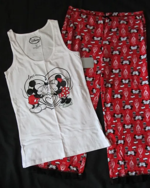 New Disney Mickey & Minnie Mouse Womens Size Large 2 Pc Pajamas Tank & Pants