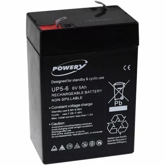 Powery Blei-Gel Akku für Lampe Johnlite Staubsauger Halogen Lampe 6V 5Ah (ersetz