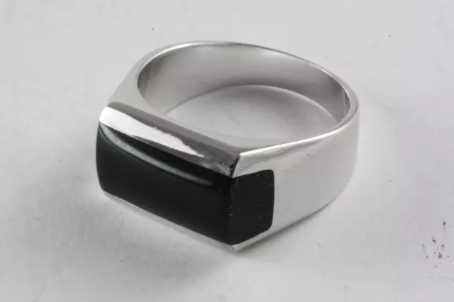 Massiccio Anello Uomo Nero Pietra con Sigillo IN Argento 925 / 442