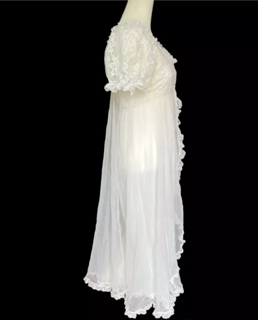 VINTAGE TOSCA LONG Nightgown White Chiffon Bridal Peignoir Robe gown ...