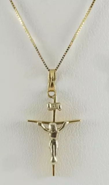 14K yellow gold ladies 18" chain necklace w/ cross/crucifix pendant 2g