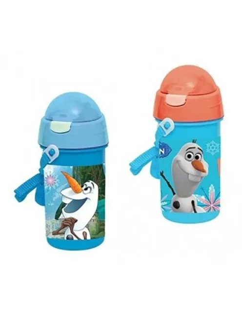 Borraccia con scatto e cannuccia Disney Olaf Frozen in plastica due colori 380ml