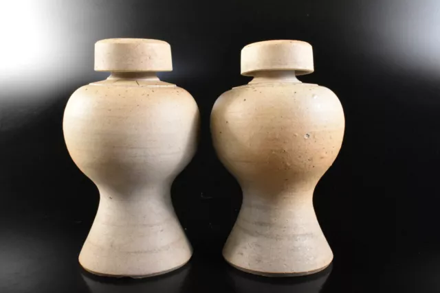 M1686: Japanese Old Seto-ware Youhen pattern FLOWER VASE Ikebana 2pcs