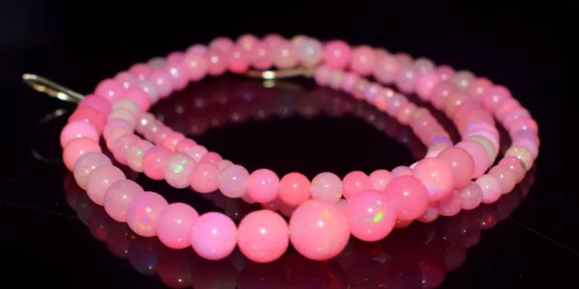 Pink Fire Opal Natural Ethiopian Round 2-7mm Gemstone Beads Strand 16"