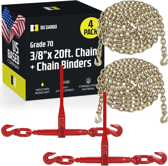 DC Cargo Mall 3/8� Grade 70 Chain and Binder Kit | X-Long 20 Foot Chains | Inclu