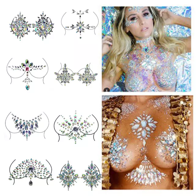 Fake Tattoo Stickers Chest Jewels Crystal Face Deco Diamond Acrylic Rhineston Sp