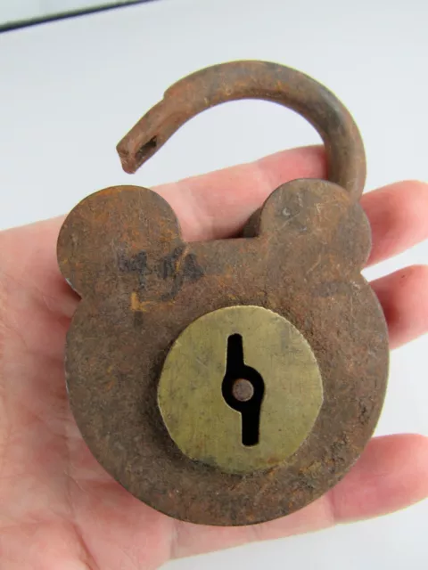 antique smokehouse padlock RARE vintage obsolete large lock iron brass HEART