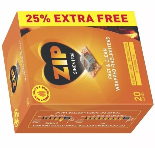 Zip Fast & Clean 40 Cubes Wrapped Firelighters For Stove Fire Places BBQ