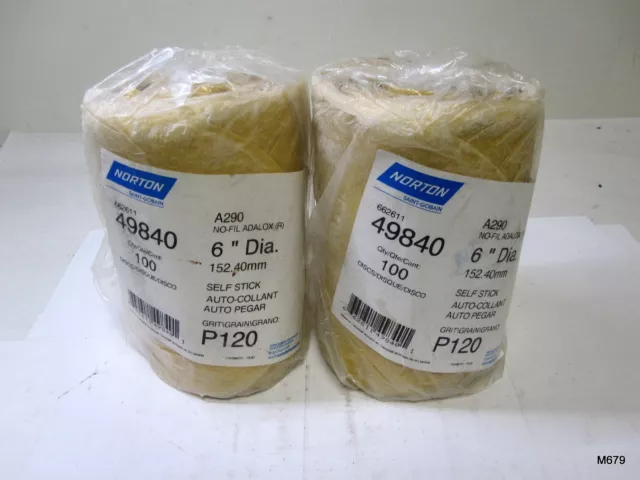 2-QTY Norton 49840 P120 Sand Paper Self Stick 100 Discs /Roll 120 Grit