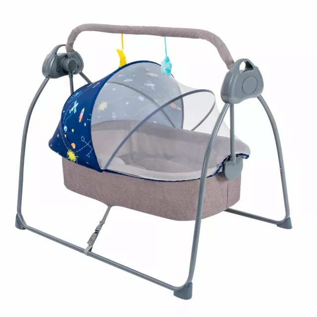 Electric Auto-Swing Big Bed Baby Cradle Crib Infant Rocker Cot Bluetooth Blue