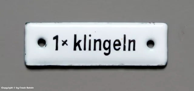 KLEINES Emailschild - 1 x klingeln - wohl um 1950