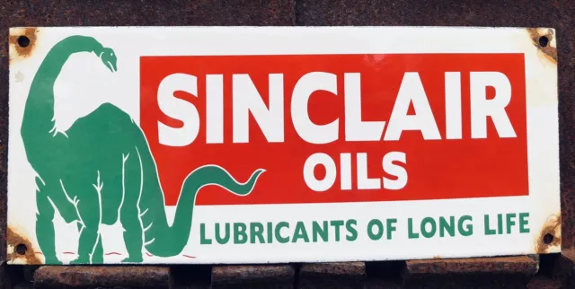 Vintage Sinclair Oils  12” Porcelain Lubricants Of Long Life Sign Gasoline Gas