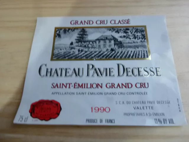 étiquette vin Chateau Pavie Decesse 1990 Saint Emilion grand cru classé