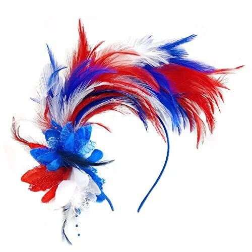 Bniksok Feather Fascinator Hats for Women 4th of July Patriotic Color Feather